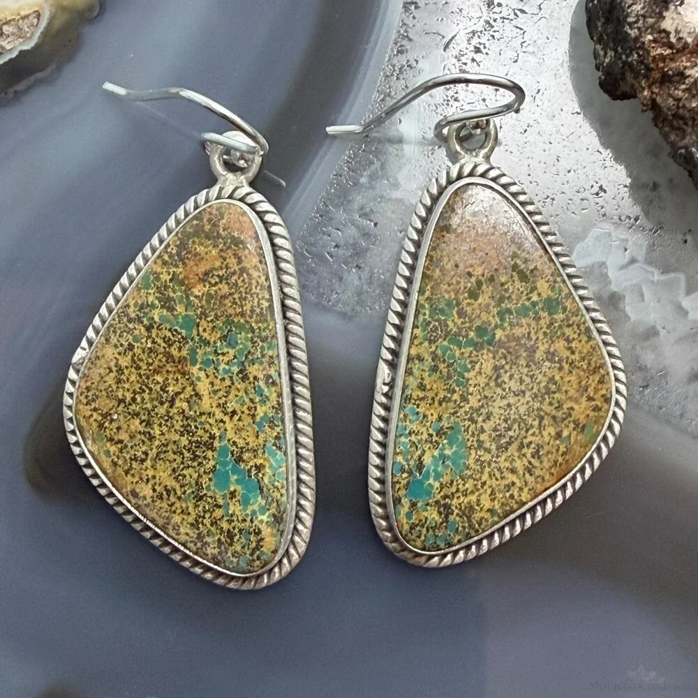 Sterling Southwestern Style Triangle Royston Turquoise Dangle Earrings For Women